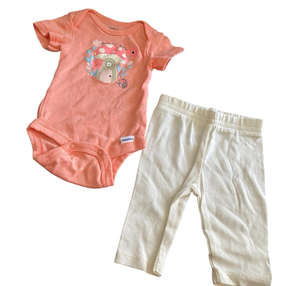 Carters Coral Onesie and White Pants Set
